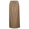thumbnail image 3 of MIXUE Skirts For Women Summer Solid Color Linen Trendy Comfy Drawstring Waist A Line Cute Vacation Boho Long Flowy Maxi Skirt Streetwear,Brown,XXL, 3 of 7