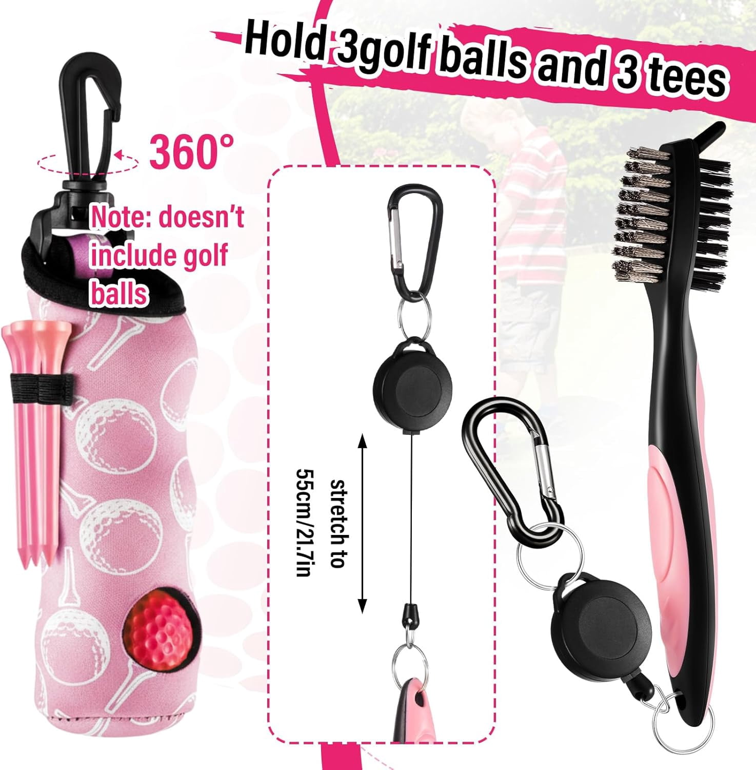 16 Piece Golf Accessory Set with 4 Leather Club Headcovers for Woods, Drivers & Hybrids, Magnetic Ball Marker, Tees and Cleaning Brush for Men & Women