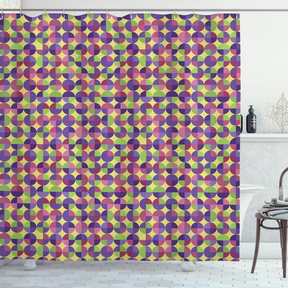 Ambesonne Geometrical Shower Curtain, Colorful Sphere Motifs, 69"Wx84"L, Pale Fuchsia Lime Green Quartz