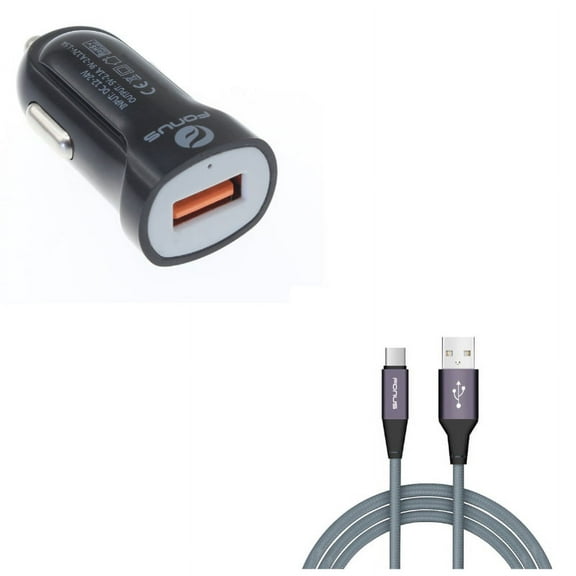 Fast USB Port 18W Car Charger w Charger Cord Type-C 6ft USB Cable A4X for Acer Liquid Jade Primo - Alcatel PulseMix, 7, Idol 5S 5 4S - ASUS Zenfone V Live, ROG Phone, AR 6 5z 4 Pro