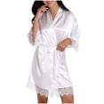 thumbnail image 2 of CALAFEBILA Womens Pj Sets for Women Camisole Homewear Satin Silk with Belt Wrap Nightdress, 2 of 4