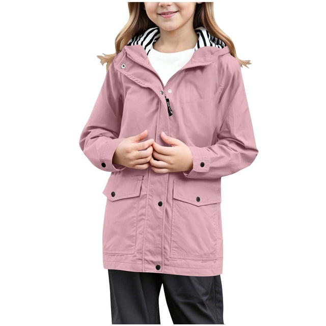 vdgthytj Garçons Filles Manteau de Pluie avec Capuchon Enfants Léger Imperméable Coupe-Vent Imperméables Fermeture Éclair Manteau de Randonnée Extérieur
