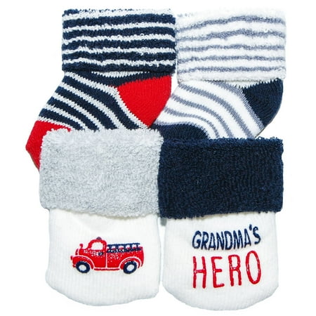 Child of Mine Newborn Baby Boy 4-Pack Terry Cuff Socks, 0-3M