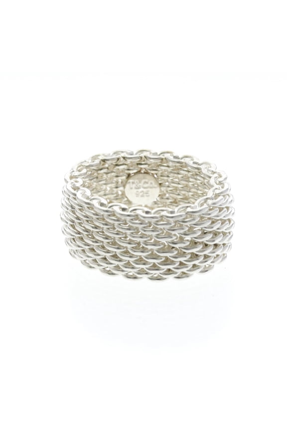 Pre-Owned Tiffany Somerset Mesh Ring Silver 925 Fashion No Stone Band Ring Silver