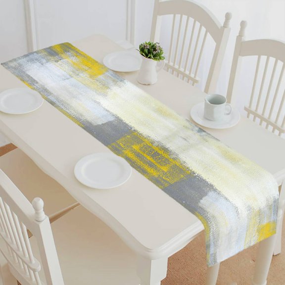 ECZJNT Grey and Yellow Abstract Art Painting table runner table cloth tea table cloth 14x72 Inch