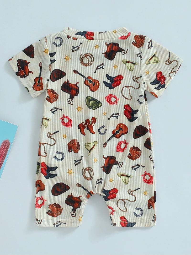 Western Baby Girl Boy Clothes Cow Print Short Sleeve Romper