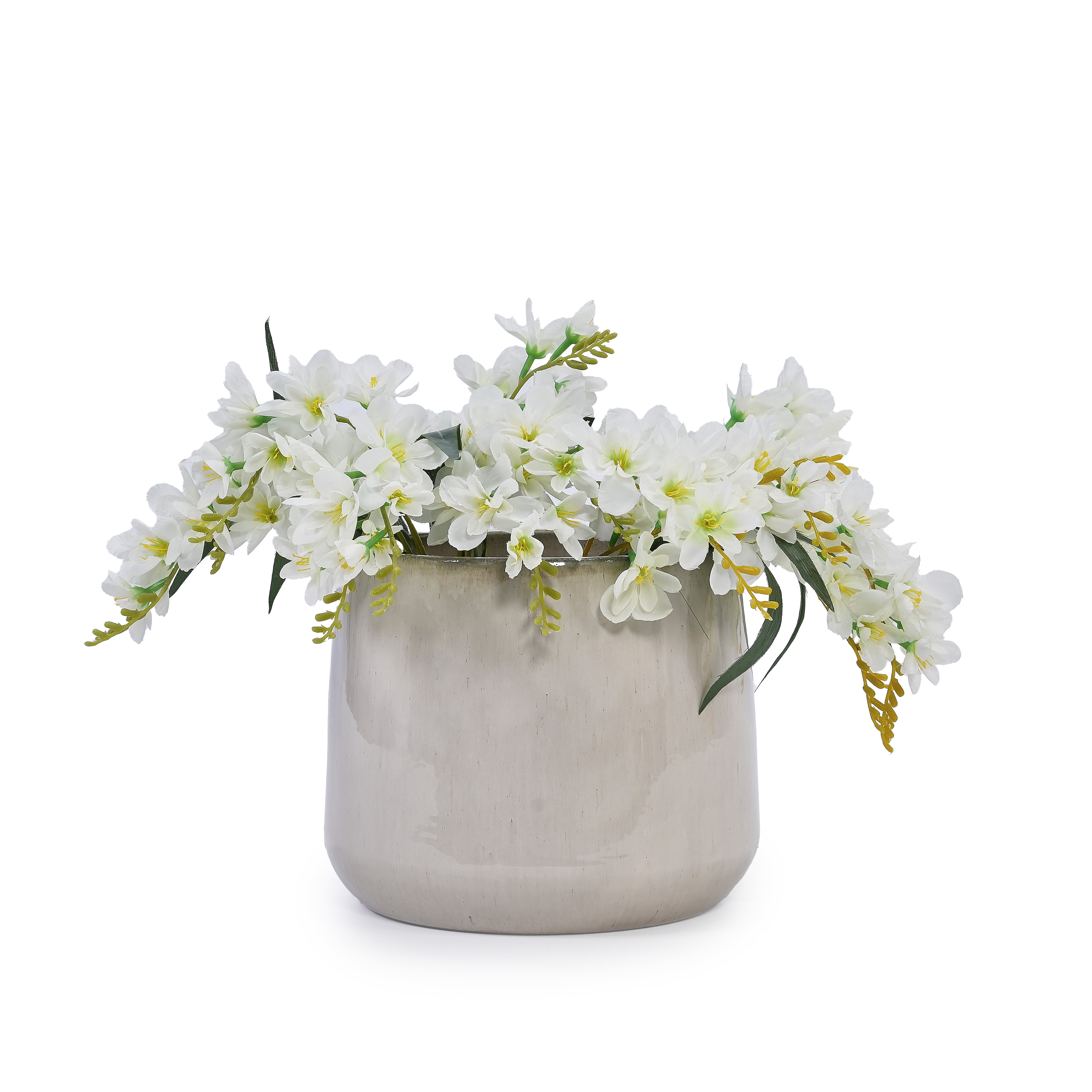mdj pottery Set of 4 White Ceramic Brushed Texture Planters with Drainage Holes, 6 to 14 inch Indoor Outdoor Pots for Orchids, Succulents and Cacti