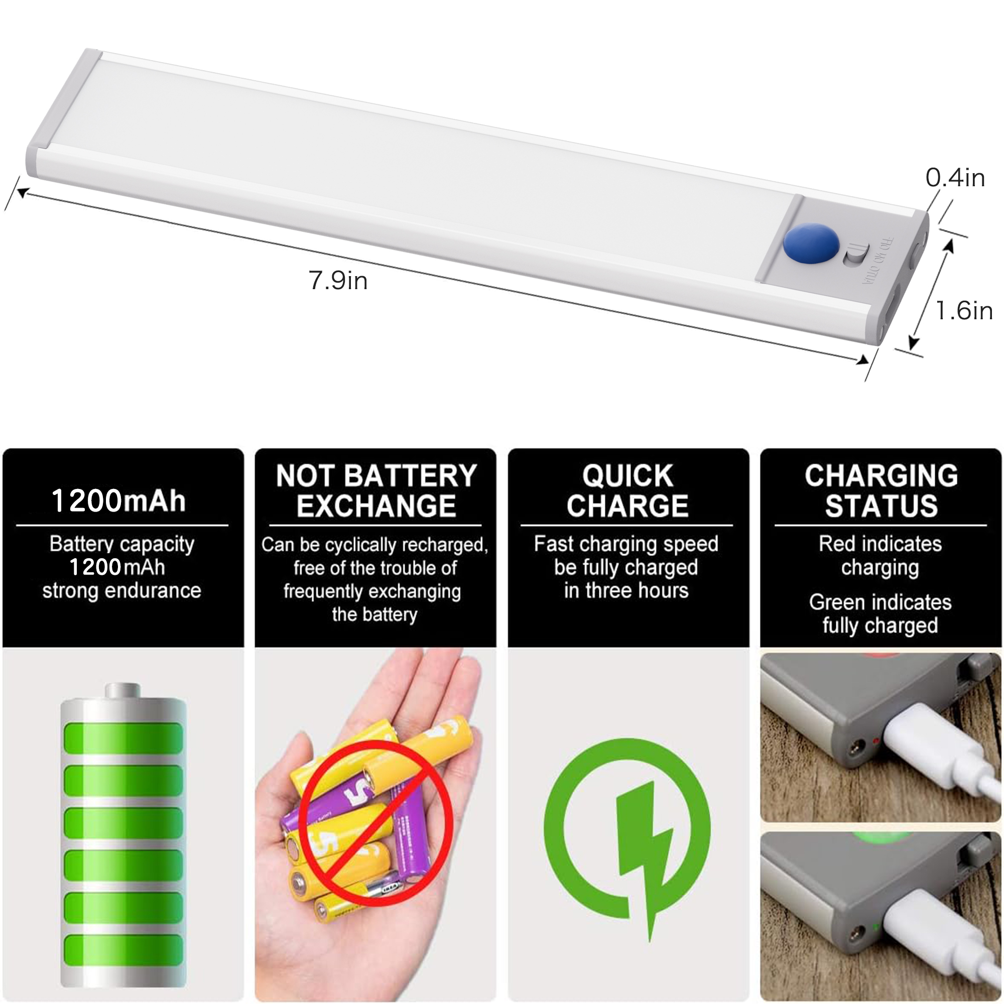 DAYBETTER 34 LED Under Cabinet Lights, USB Rechargeable 2 Pack photo 4