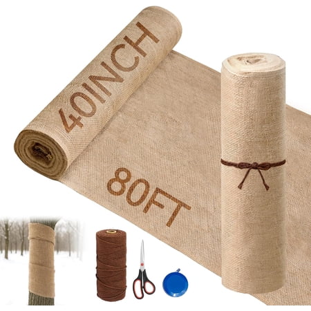 Burlap Roll, 40 x 80 ft, Heavy Duty Natural Jute Fabric for Weed Barrier, Tree Wrap, Gardening, Crafts, Wedding Decor (40IN*80FT)