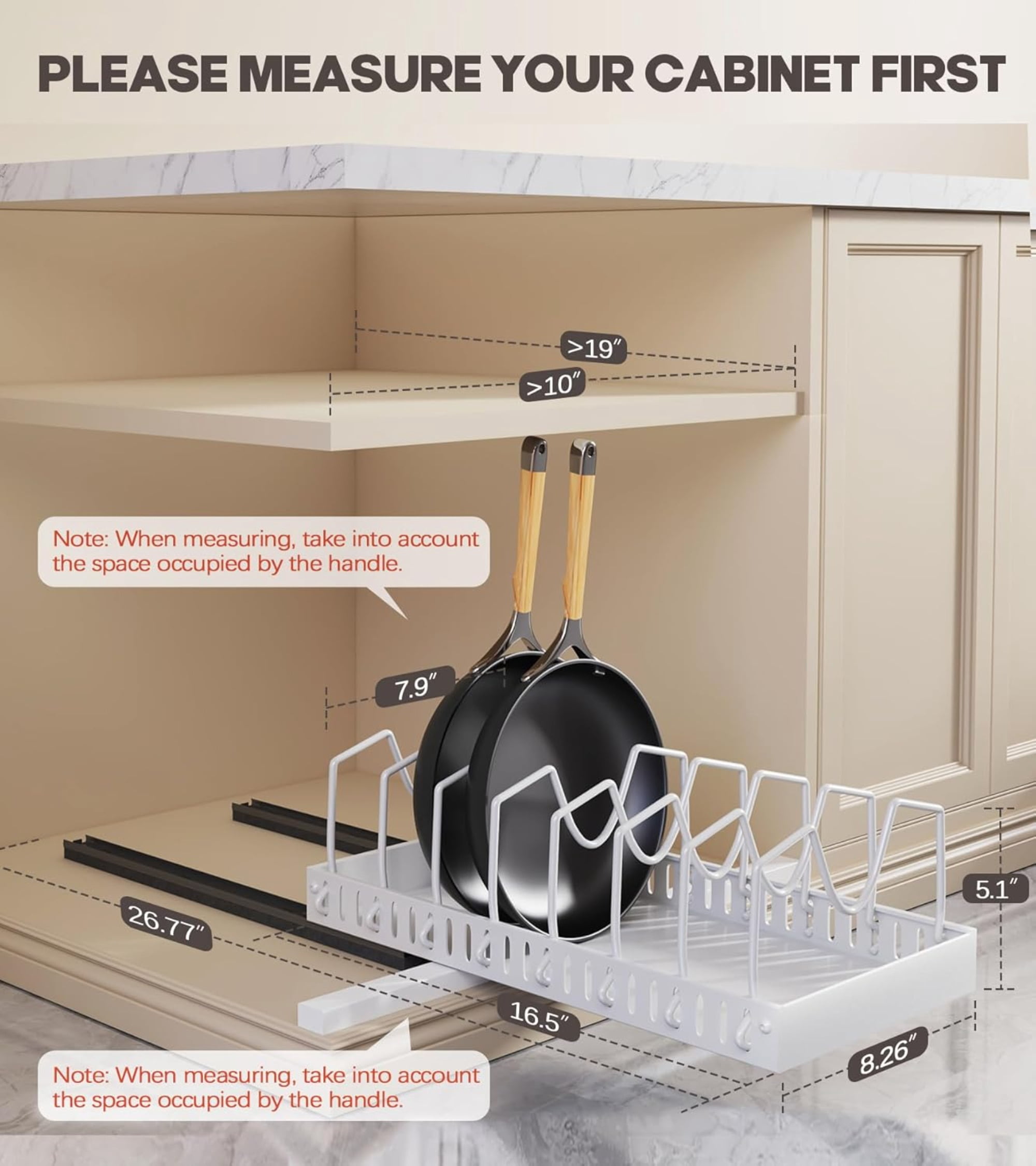 2-Pack Pull Out Pots and Pans Organizer for Under Cabinet, Sliding Pot Lid Holder and Pan Rack with 8 Adjustable Dividers, No-Drill Slide Out Kitchen Storage for Cookware, Bakeware, Dishes