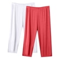 thumbnail image 2 of Zysthvn 2 Pack Women's Plus Size Capris Straight Leg Casual Summer Cropped Pants Elastic Waist Pants for Women Lightweight Solid Loose, 2 of 3