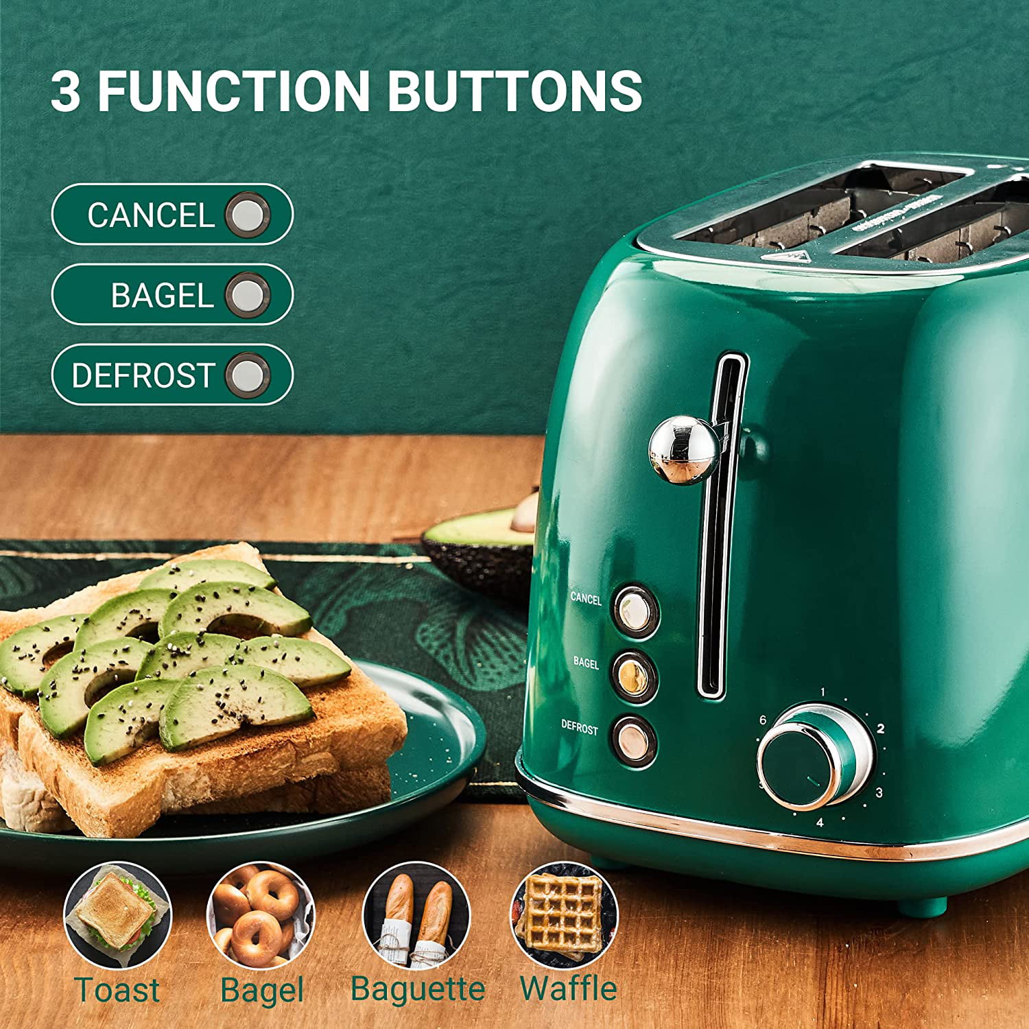 REDMOND 2 Slice Toaster Retro Stainless Steel Toaster with Bagel, Cancel,  Defrost Function and 6 Bread Shade Settings Bread Toaster, Extra Wide Slot  and Removable Crumb Tray, Cream, ST028 - Kitchen Parts America