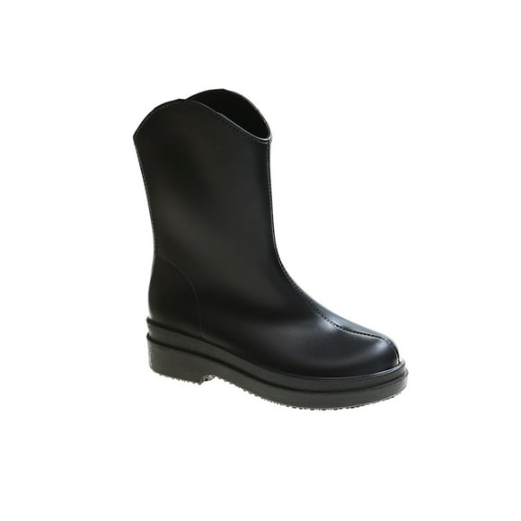 Woobling Women's Rubber Boot Platform Rain Boots Waterptoof Work Shoe Fashion Rainboot Ladies Pull On Mid Calf Garden Shoes Black 5.5