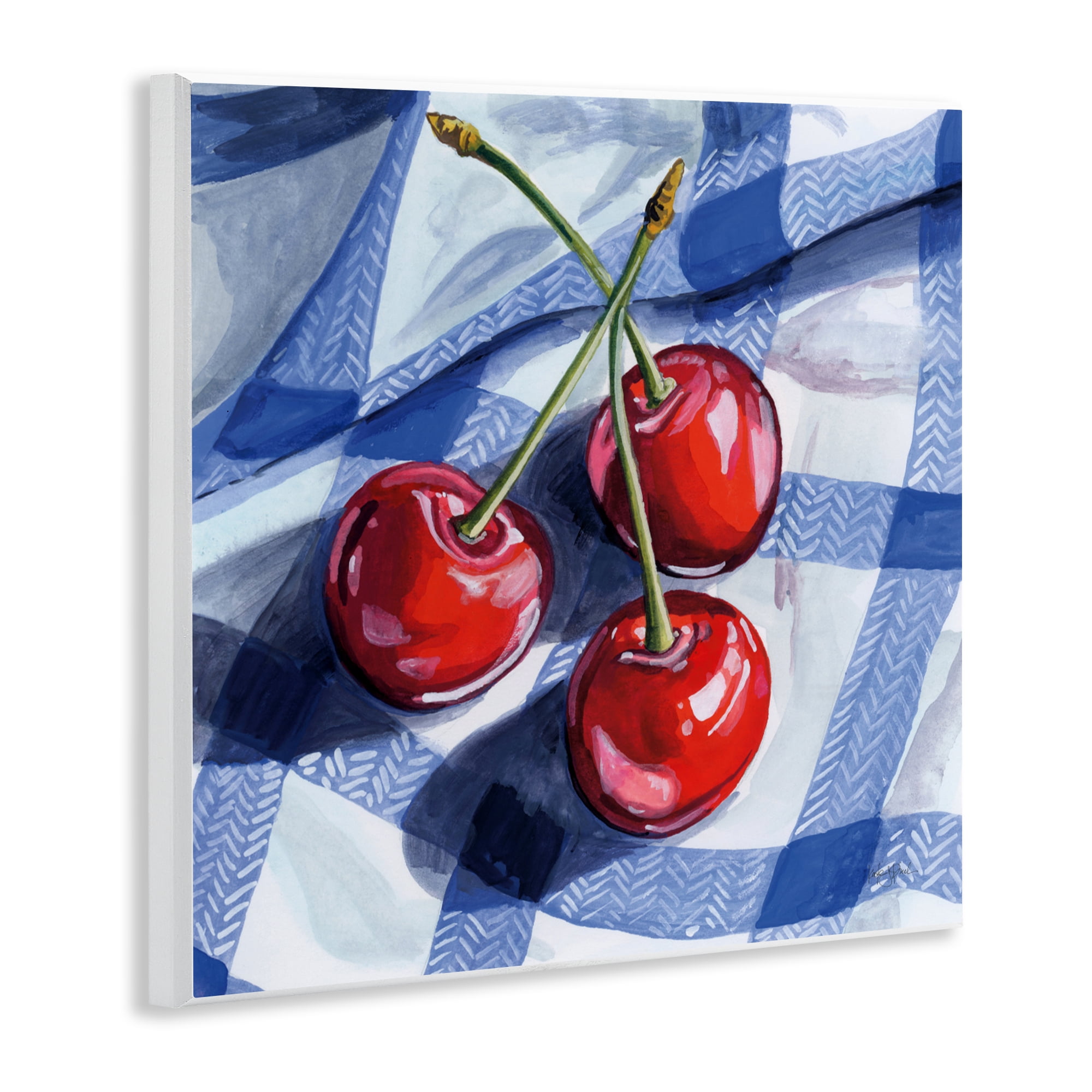 Stupell Industries Three Picnic Cherries on Gingham Wall Plaque Art, design by Kate Jarvik Birch