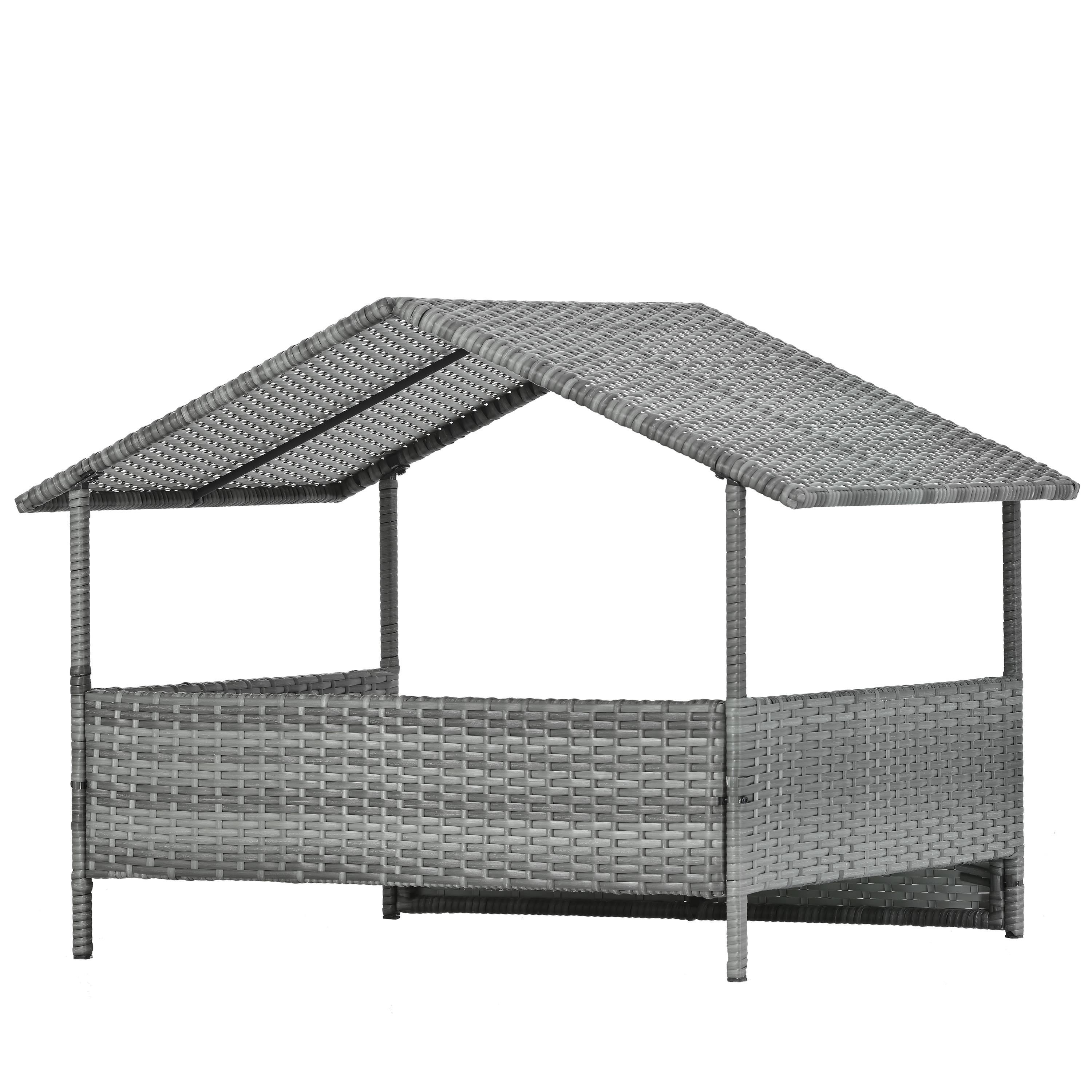 ZephyPaws 38.5" Dog Bed with Canopy, PE Wicker Patio Pet Bed, Elevated Indoor/Outdoor Lounger with 2" Cushion, UV-Resistant, Powder-Coated Metal Frame, Zippered Washable Cover, Dark Gray