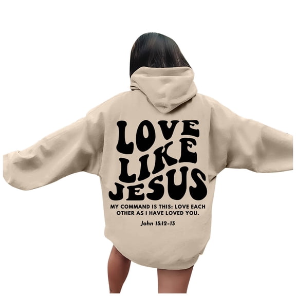 Women Back Graphic Letter Print Hoodie Long Sleeve Slouchy Pullover Hooded Sweatshirt Daily Fall Top