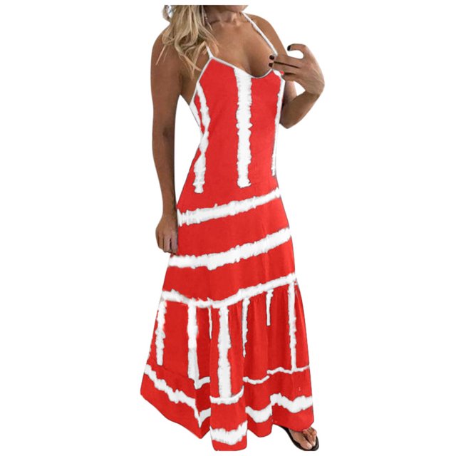 Cameland Robe Décontractée pour Femme Grande Taille, Imprimé Marguerites, Col en V, Sans Manches, Ample, Longueur Genou, Rouge, M