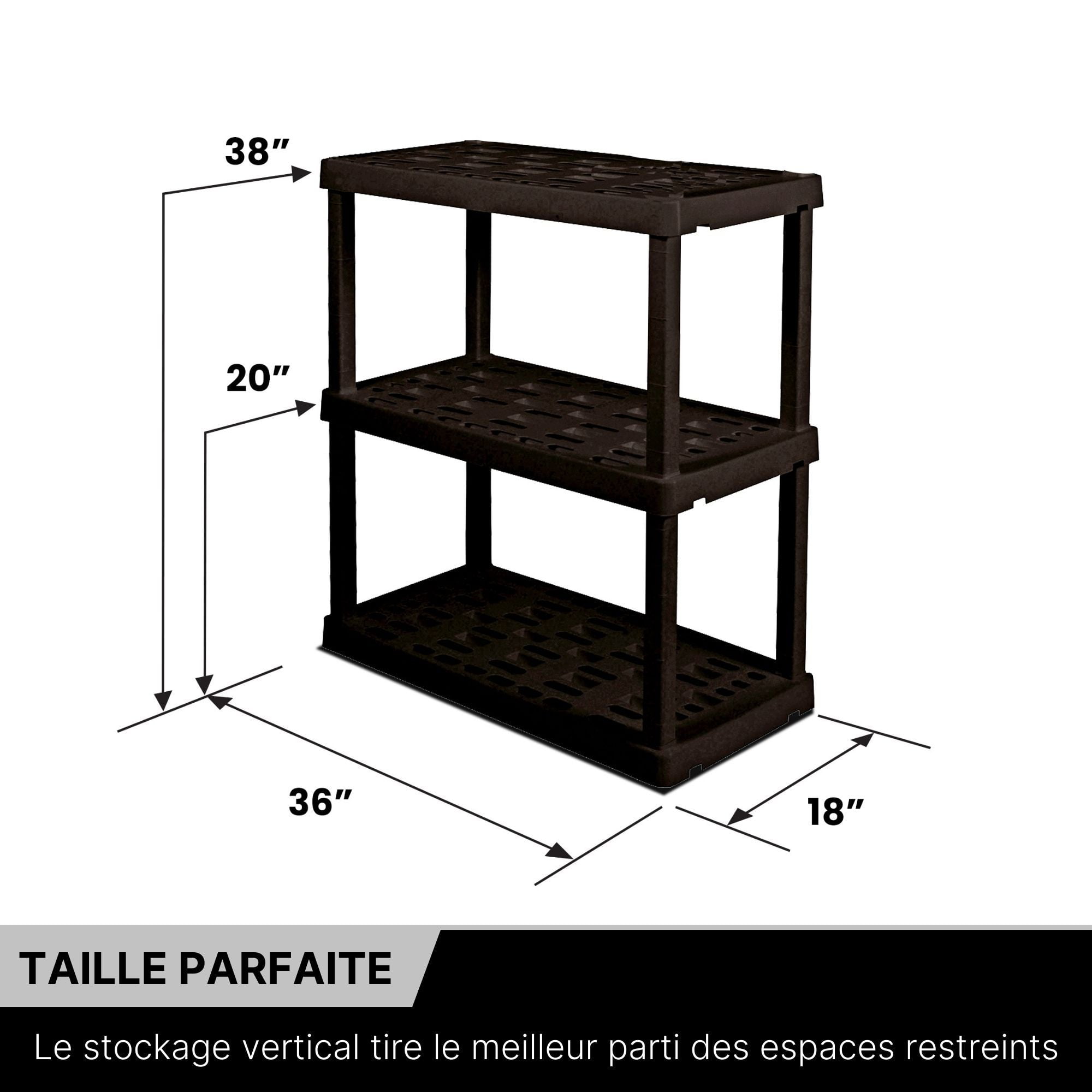 Oskar Plastic Storage Shelves Garage Shelving Unit 3-Tier 37.8"H x 36"W x 17.75"D Black 500 lb Capacity