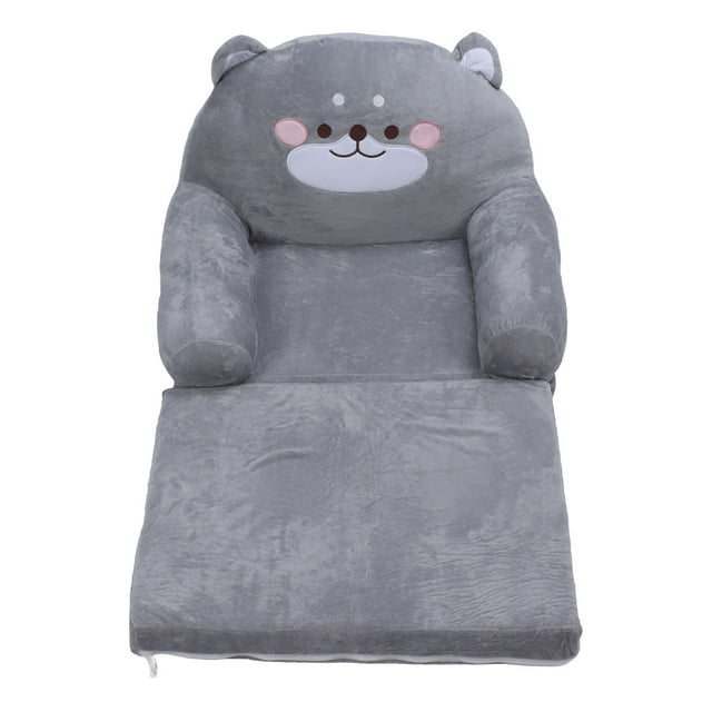 Sofá infantil con diseño de perro gris de dibujos animados, plegable, con asa ancha, suave y transpirable, para leer, relajarse y dormir, 2 capas