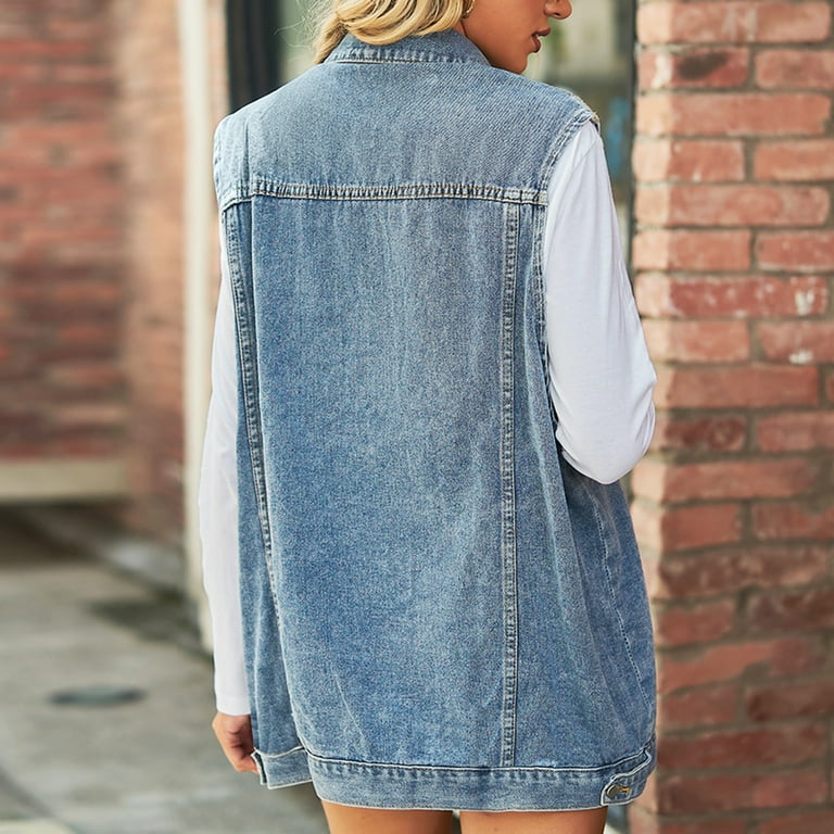 Amazon Denim Sleeveless Jacket Women's White Denim Vest CKpwisy