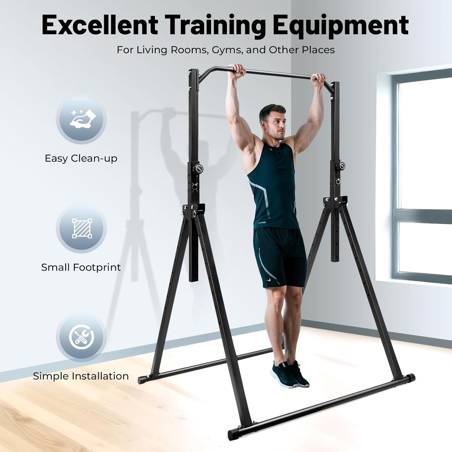 Triangular Pull Up Station - Black Carbon Steel Adjustable Height Home Pull Up Bar Strength Training Equipment, 440.92lbs Max Load