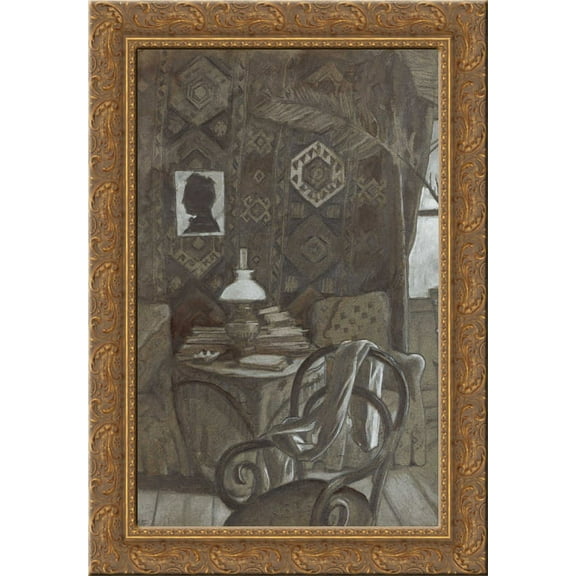 Interior. Newport, Rhode Island. 24x18 Gold Ornate Wood Framed Canvas Art by Mstislav Dobuzhinsky