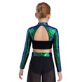 thumbnail image 2 of renvena Girls Long Sleeve Lyrical Dance Crop Top Sequins Backless Rhinestones Press Button Jazz Hip Green 10, 2 of 5