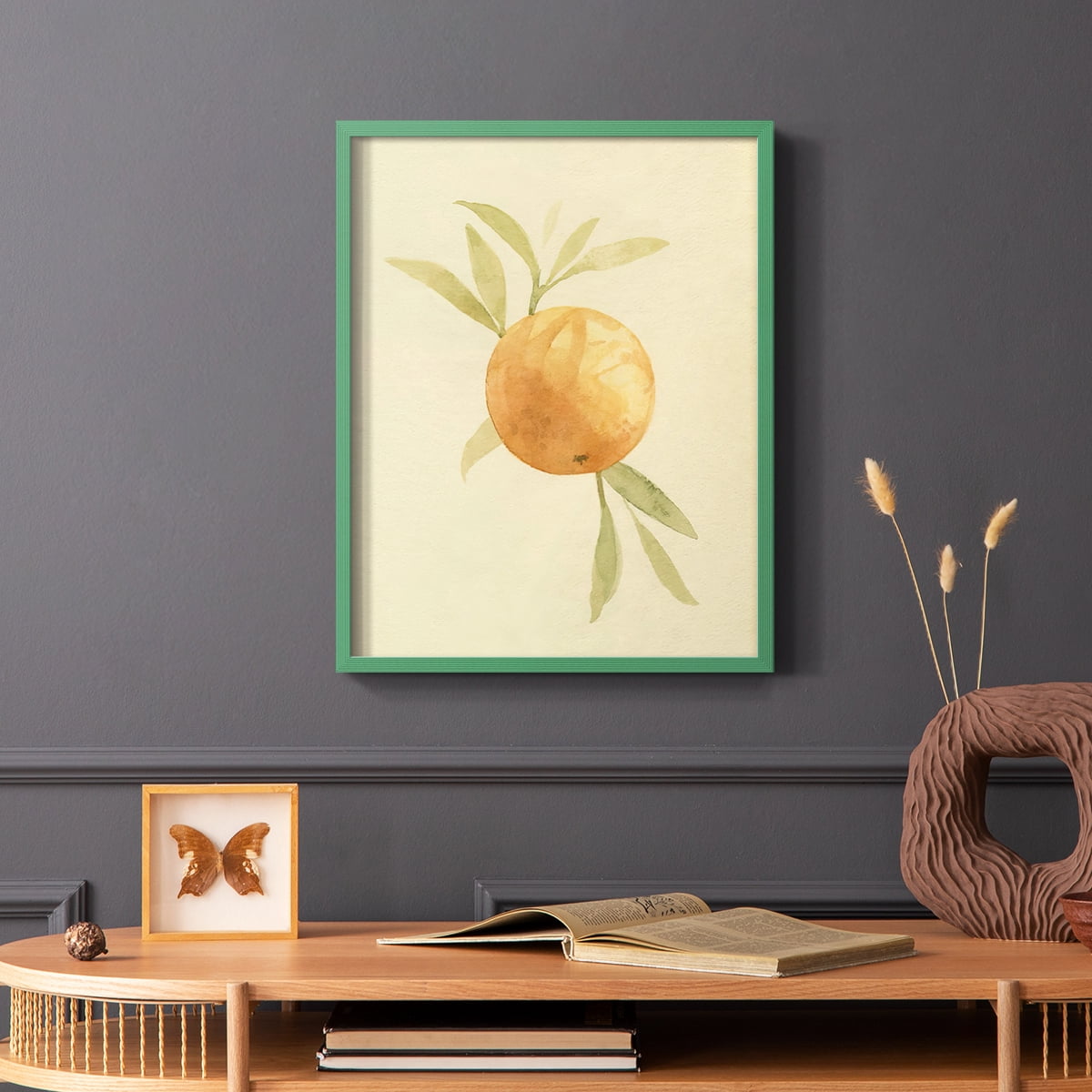 Dappled Oranges I Framed Print in Green Solid Wood Framed Print No Nail Hanging