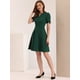 thumbnail image 4 of Elegante vestido de negocios para mujer, cuello de corazón, plisado, manga corta, vestido de tubo Verde Oscuro XS, 4 of 6