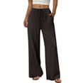 thumbnail image 2 of Mifsaly Wide Leg Linen Pants for Women High Waisted Summer Pant with Pockets Beach Vacation office Work Everyday Wear Outfits Bronze,L, 2 of 8