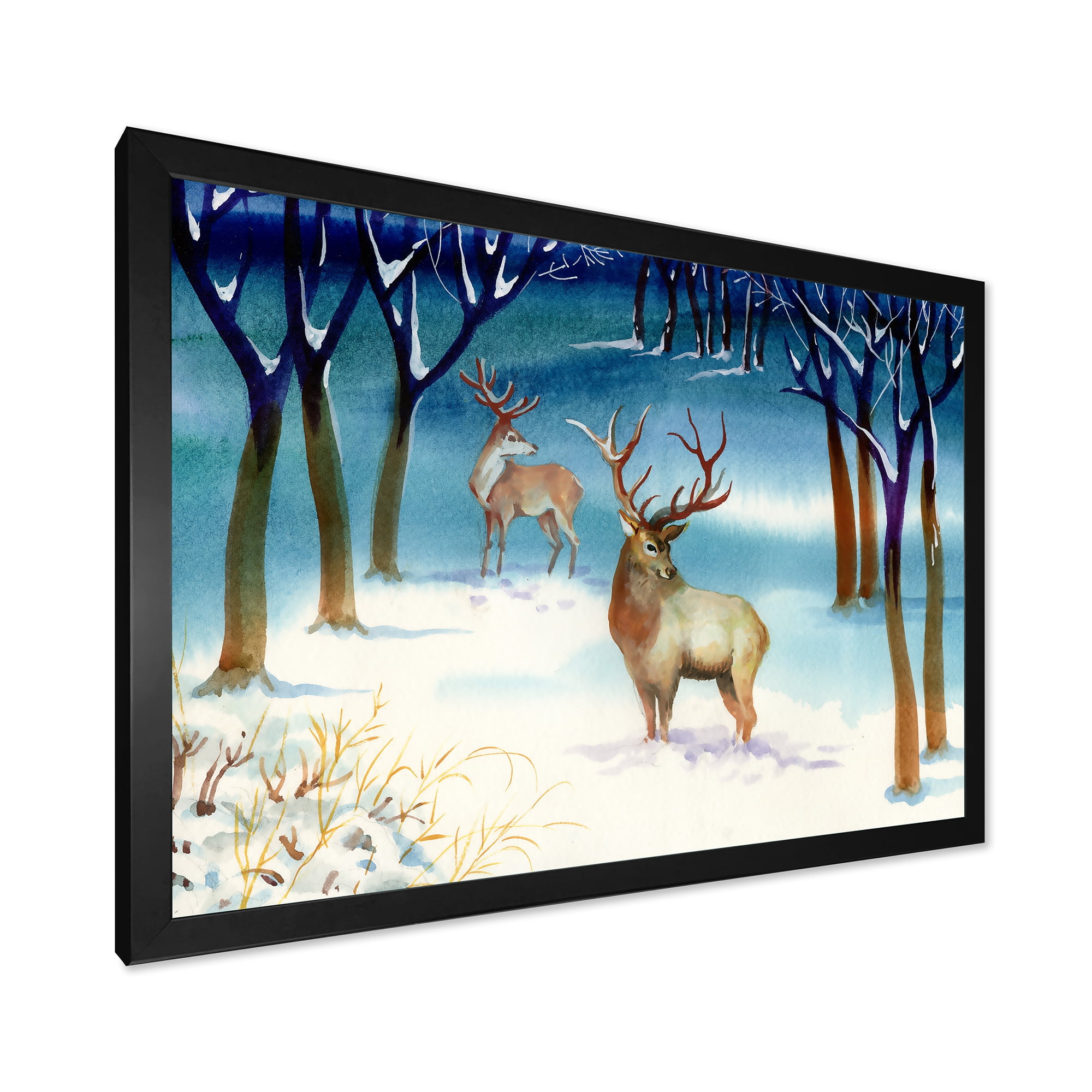 Designart 'Deers With Winter Landscape' Traditional Framed Art Print