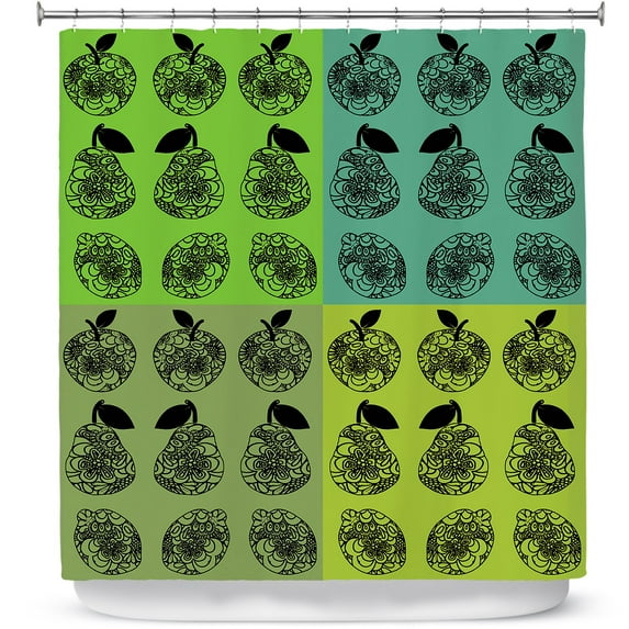 Shower Curtains 70" x 73" from DiaNoche Designs by Susie Kunzelman - Mod Fruit Squares Greens 3