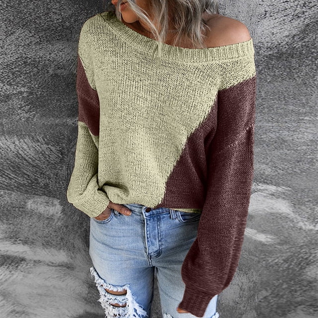 EGNMCR Pull à Col Rond pour Femmes, Pull pour Femmes Automne et Hiver Pull Décontracté à Manches Longues Patchwork