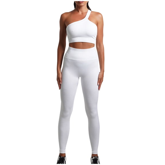 Workout Sets for Women 2 Piece Seamless High Waisted Leggings with Sleeveless Crop Tops Exercise Sport Outfits White