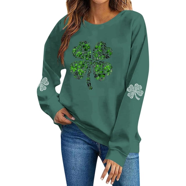 TaTaai Ladies Long Sleeve St Patricks Day Graphic Sweatshirt Crewneck Casual Pullover Fleece Lined Loose Fit Holiday Wear Gift