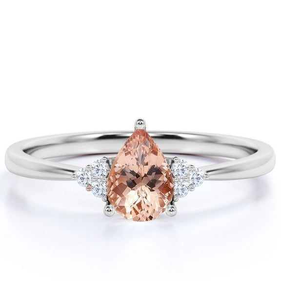 JeenMata 1 Carat Pear Shaped Pink created morganite and Moissanite Ring in 18K White Gold over Silver