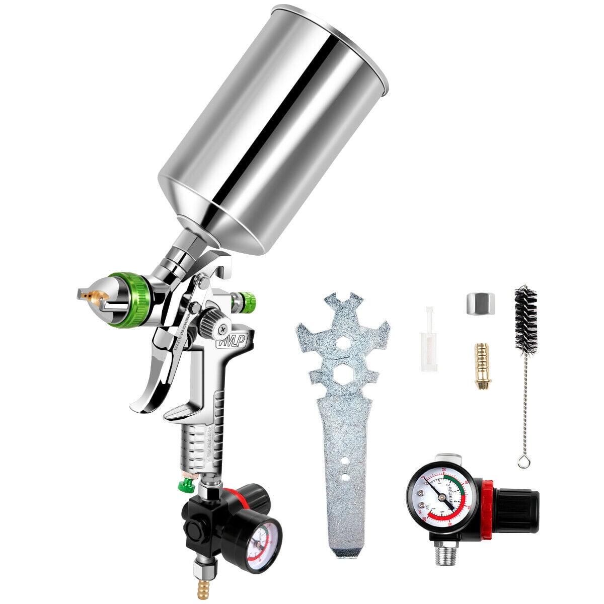 2.5mm HVLP Air Spray Gun Paint Gravity Feed w/ Regulator Gauge Nozzle Sprayer 
