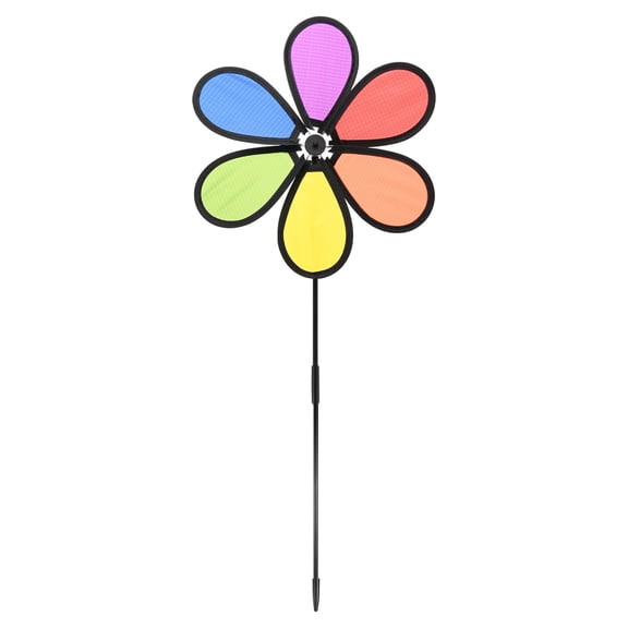 Uxcell 1-Pack Flower Wind Spinners, 26.8 Inch Cloth Lawn Pinwheels Outdoor Windmills Flower Pinwheels Toys [Rainbow]