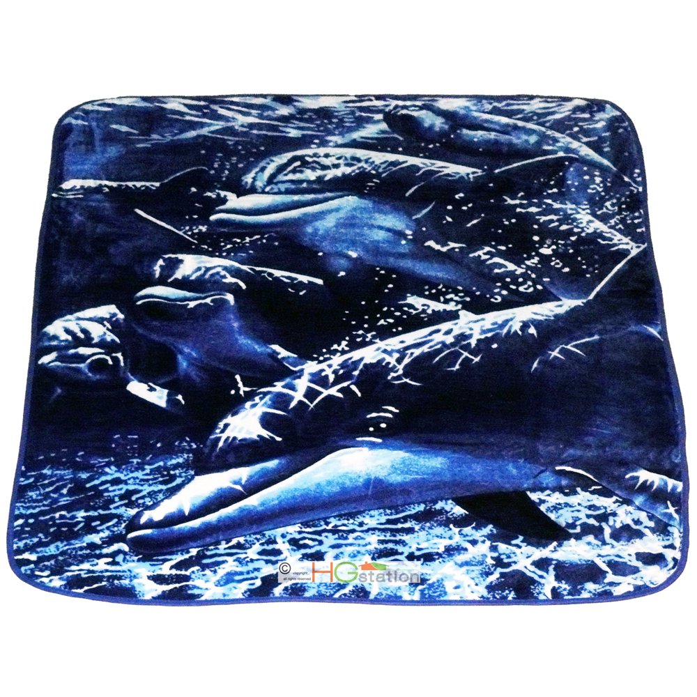 79x94 Queen Soft Faux Mink Bottlenose Dolphin Pod Marine Ocean Plush