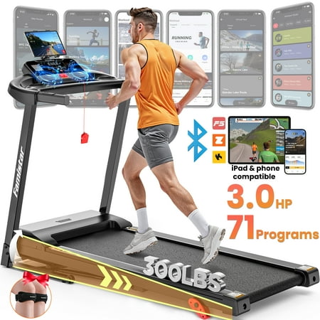 Treadmill - On Sale Today! Famistar 3.0Hp Folding Treadmill For Home W/ App Control, 300Lbs Capacity, Adjustable Incline, 64+3+3+1 Programs, Bluetooth Speakers, Electric Treadmill Running Machine, Knee Strap Gift, 4/21 Update