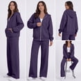 thumbnail image 5 of Women's 2 Piece Outfits Long Sleeve Zip Up Hoodie Wide Leg Pants Matching Sweatsuits Sets Purple M, 5 of 7
