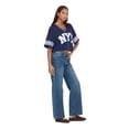 thumbnail image 3 of Forever 21 Women’s Mesh Cropped Boxy Football Tee, V-Neck Short Sleeve Varsity-Style Top with Striped Sleeves and Screen Graphic, XS-XL, 3 of 6