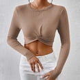 thumbnail image 2 of ZyeKqe Womens Long Sleeve Going out Tops Twist Front Ribbed Knit Crop Top Casual Basic Crewneck Slim T-Shirts, 2 of 6