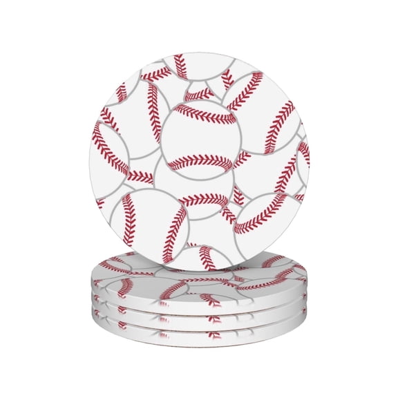 Baseball Drink Coasters,Tennis Ball Mug Coaster Mat Set 4 for Coffee Table Home Living Room Decor