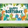 thumbnail image 2 of Cartoon dinosaur-themed birthday banner, indoor and outdoor party decoration background cloth, 71x43 inches, birthday wall flag hanging, jungle leaf and colorful flag star design, suitable for family, 2 of 5