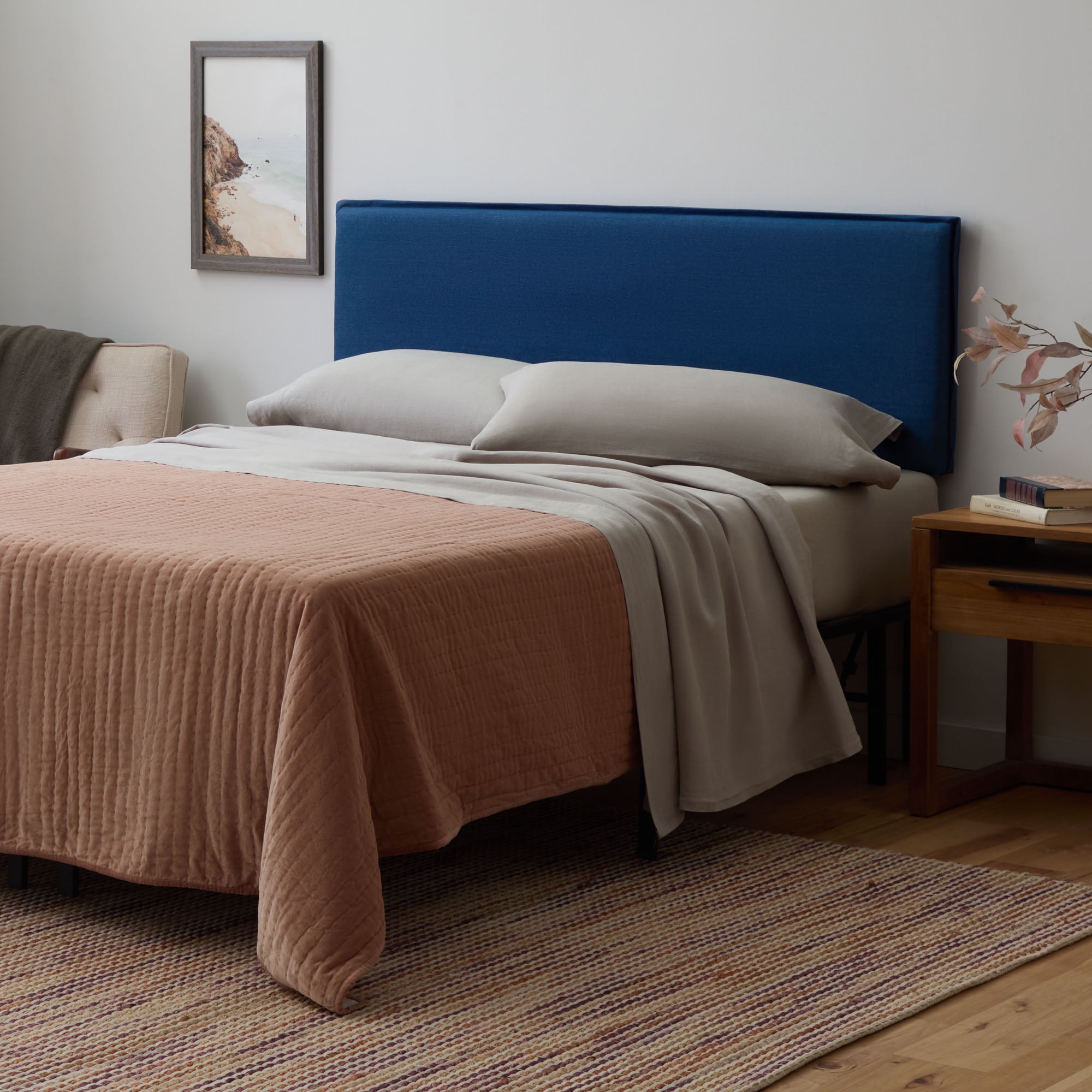 Rest Haven Savannah Pillow Upholstered Headboard, King, Navy
