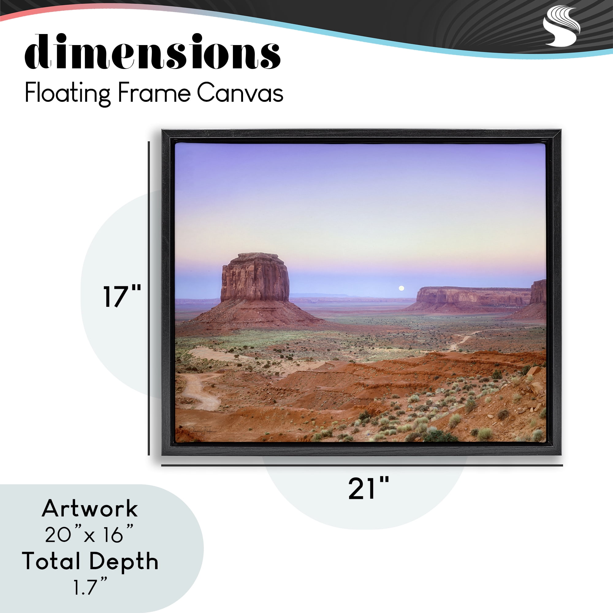 Stupell Industries Moonrise Over Monument Valley Black Framed Floater Canvas Wall Art, design by Dennis Frates