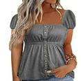 thumbnail image 1 of Ladies Summer Blouse Square Neck Casual Button Short Sleeve Tee, 1 of 2