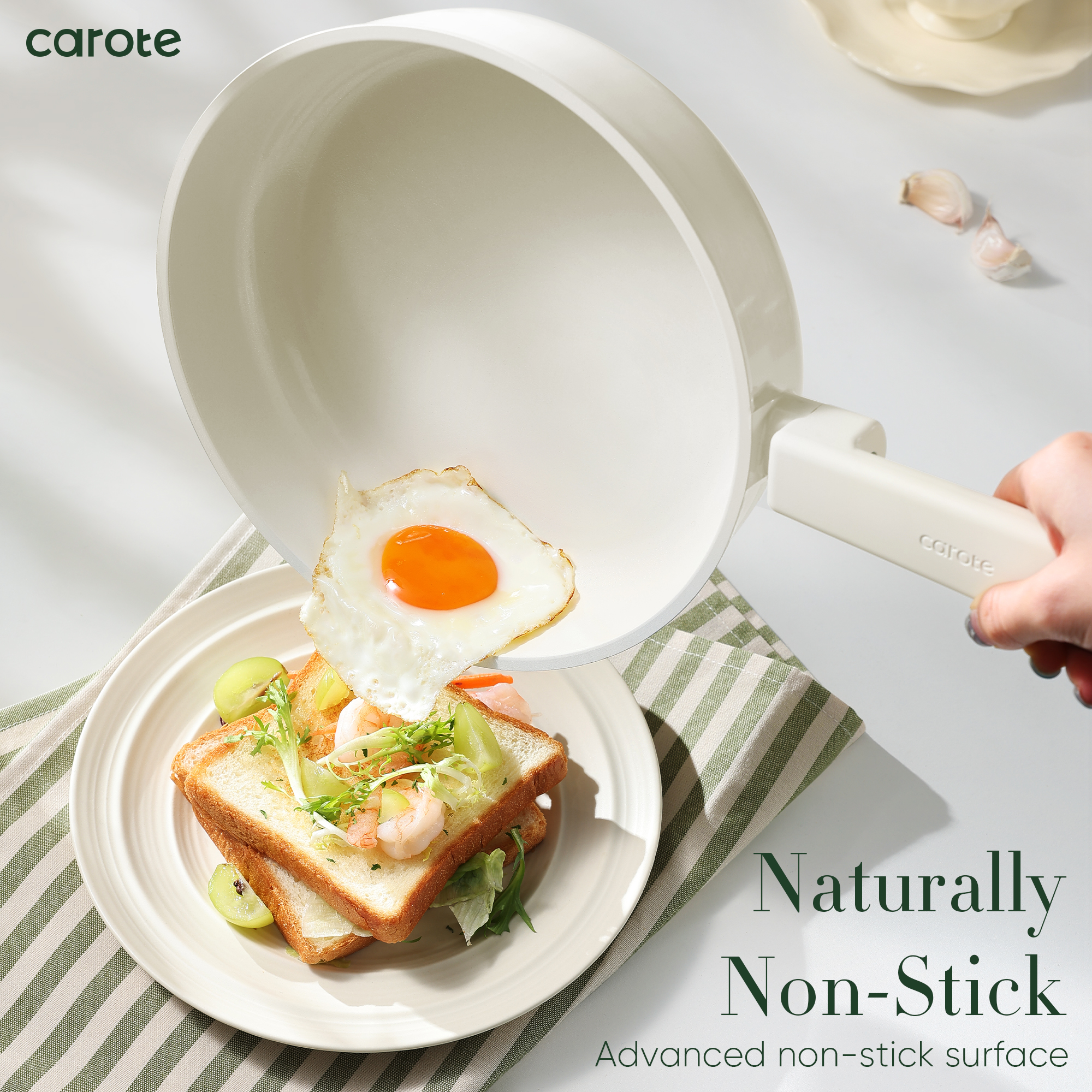 Carote Nonstick Ceramic Cookware Set 12-Piece,Kitchen Pots and Pans Set,Stay-Cool Handles,Induction Compatible,Cookware Set for RV and Camping,White