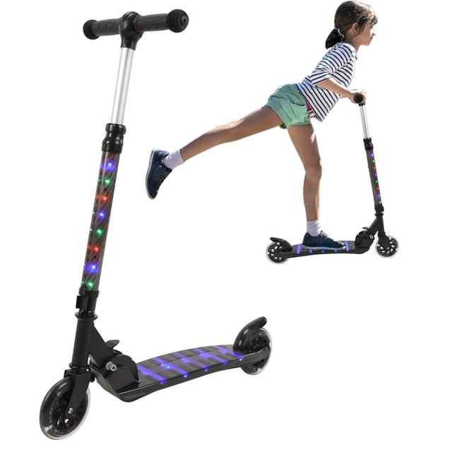 Patinete eléctrico para niños de 6 a 10 años, patinete para niños con velocidad y altura ajustables, patinete para niños con luces en la plataforma